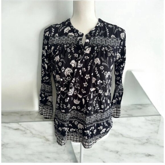 LUCKY BRAND Black White Floral Blouse Size XS - Picture 1 of 7